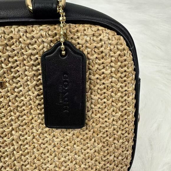Coach Satchel Crossbody Bag In Straw & Leather CAK74 Gold/Toast/Black NWT - Picture 2 of 12